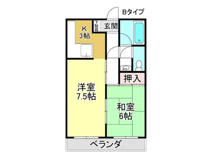 エステート堅田(1LDK/2階)の間取り写真