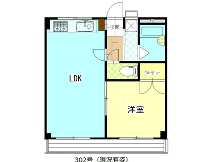 ユウキビル横浜(1LDK/3階)の間取り写真