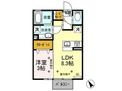 リッチ フェルト A(1LDK/2階)の間取り写真