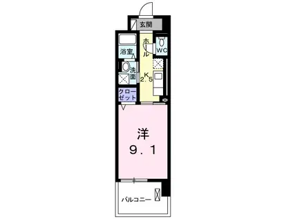 KIフー・ドアル・ティ・フェス・ビュー(1K/2階)の間取り写真