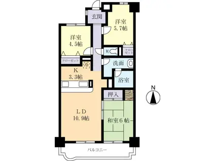 レジデンスひたち野(3LDK/3階)の間取り写真