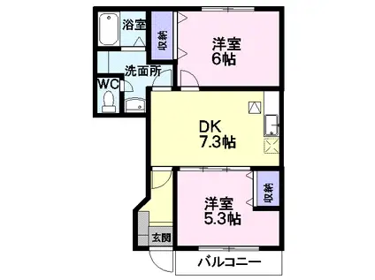 ビラ・シャルマン A(2DK/1階)の間取り写真