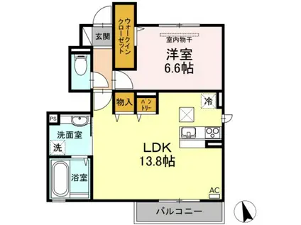 ヴィエントII棟(1LDK/1階)の間取り写真