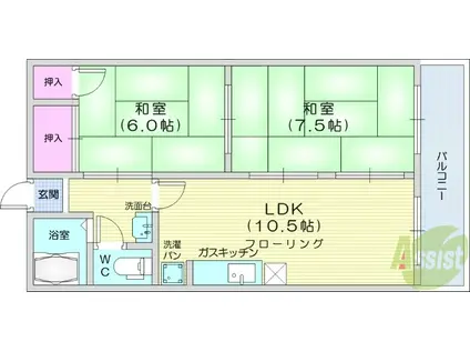 ピースフル石川(2LDK/2階)の間取り写真