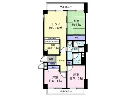 グランパレ舞子(3LDK/4階)の間取り写真