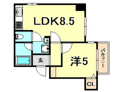 シャトー北野(1LDK/4階)の間取り写真