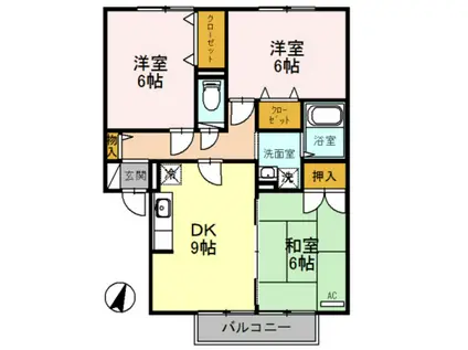 ヴィルクレール A棟(3DK/2階)の間取り写真