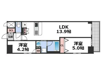 スプランディッド上本町ウエストII(2LDK/2階)の間取り写真