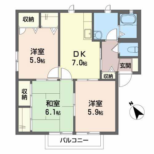 シャーメゾン21 B棟(3DK/1階)の間取り写真