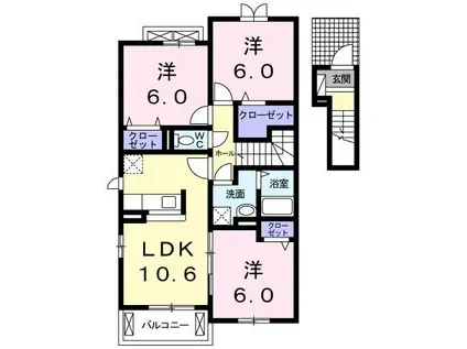 サンシャイン石津 E棟(3LDK/2階)の間取り写真
