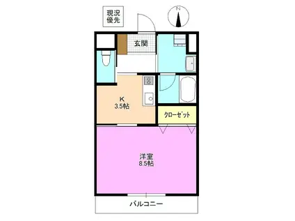 サウスグリーン(1K/3階)の間取り写真