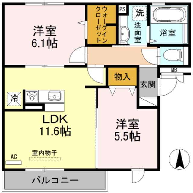 ラグラシューズ B棟(2LDK/3階)の間取り写真