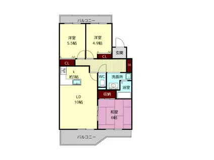 ユニーブル富雄(3LDK/2階)の間取り写真