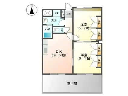 ラ・ヴィータ高取北II(2DK/1階)の間取り写真