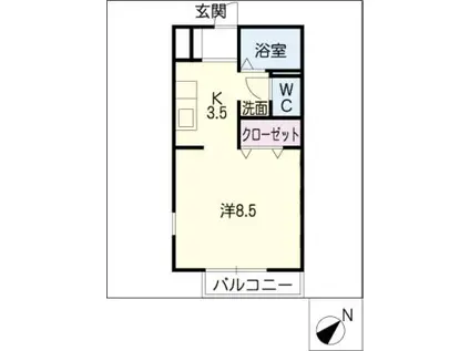 ヴィラ長久手2(1K/1階)の間取り写真