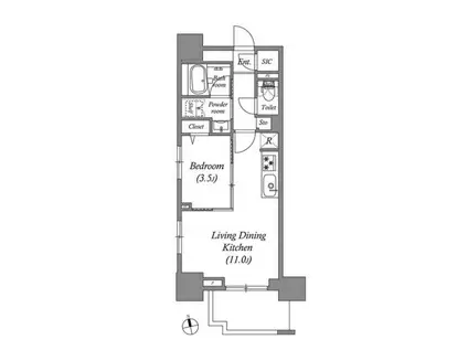 コスモグラシア浅草(1LDK/14階)の間取り写真
