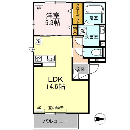 ルーピン(1LDK/3階)の間取り写真