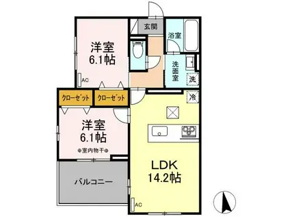 グラングラサ(2LDK/1階)の間取り写真