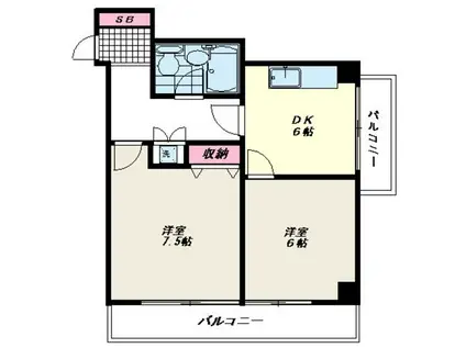 メゾン東麻布(2DK/3階)の間取り写真