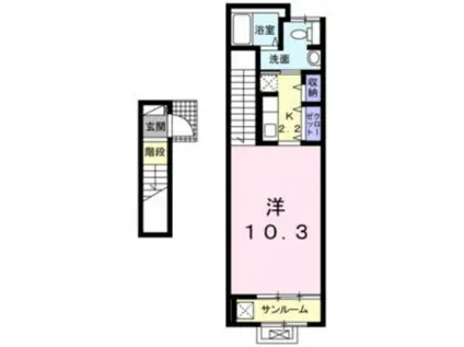 ラウレア(1K/2階)の間取り写真