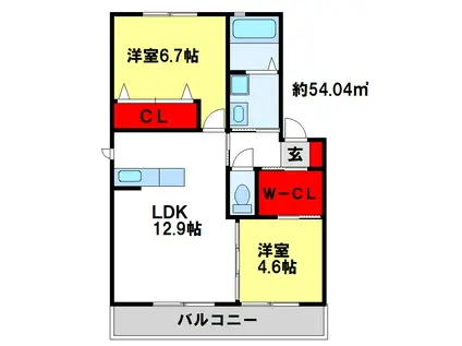 向佐野ヒルズ(2LDK/2階)の間取り写真