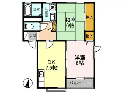 センターフィールド宝塚I(2DK/1階)の間取り写真