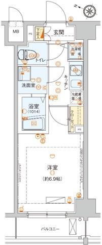ハーモニーレジデンス池上(1K/2階)の間取り写真