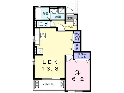 花・コテージA(1LDK/1階)の間取り写真