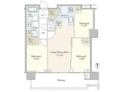 晴海フラッグ PARK VILLAGE T棟(3LDK/41階)の間取り写真