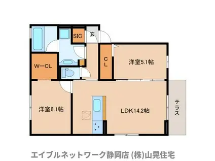 恵比寿の森(2LDK/1階)の間取り写真