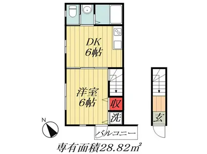 R-TWO(1DK/2階)の間取り写真