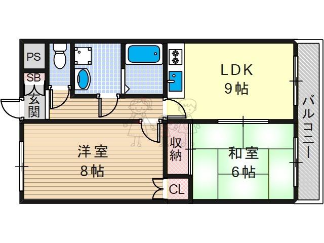 サンライフ上住吉(2LDK/3階)の間取り写真