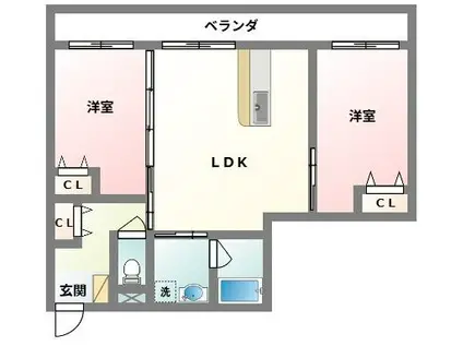 グランディール(2LDK/4階)の間取り写真