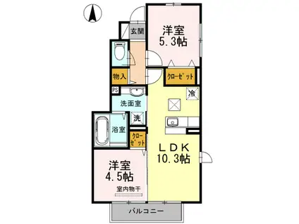 GRANDUR翔B棟(2LDK/1階)の間取り写真