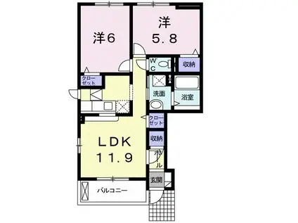 メディオ・レガーロB(2LDK/1階)の間取り写真