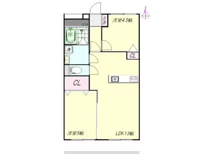 山地マンション(2LDK/3階)の間取り写真