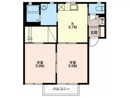 レーベンA(2K/1階)の間取り写真