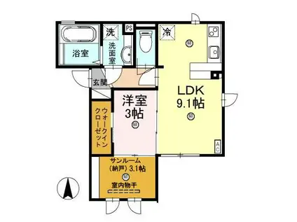 クレシア高木中央II(1LDK/2階)の間取り写真