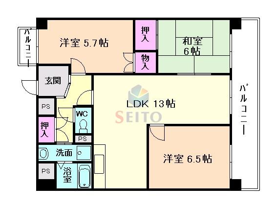 ケントマンション(3LDK/3階)の間取り写真