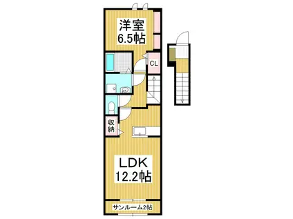 サンバティークA(1LDK/2階)の間取り写真