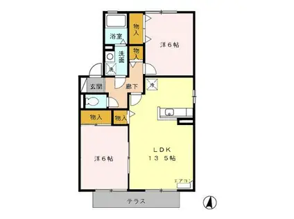 エスペランサN B(2LDK/2階)の間取り写真