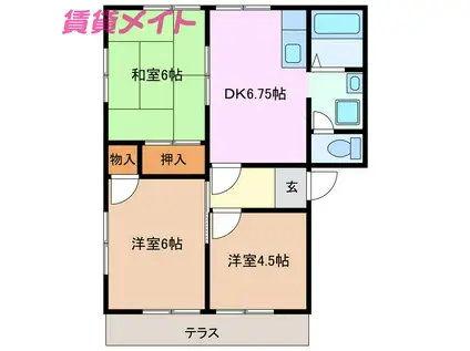 ロジュマンYURI B(3DK/1階)の間取り写真