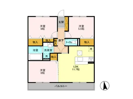 D-ROOMグレイスヒル105(3LDK/1階)の間取り写真