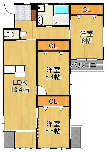 クローリス仙水(3LDK/2階)の間取り写真