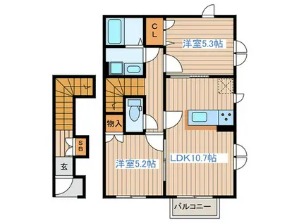 花水木弐番館(2LDK/2階)の間取り写真