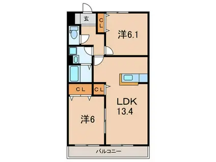 へーベルマンション大久保2(2LDK/1階)の間取り写真