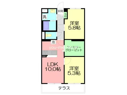 平塚市山下計画C棟(2LDK/4階)の間取り写真