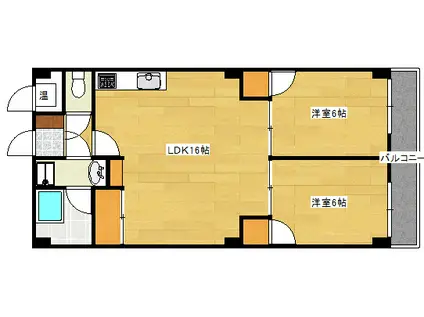 ふじたニューグランドマンション(2LDK/2階)の間取り写真