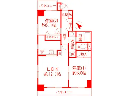 クレールみ幸(2LDK/5階)の間取り写真