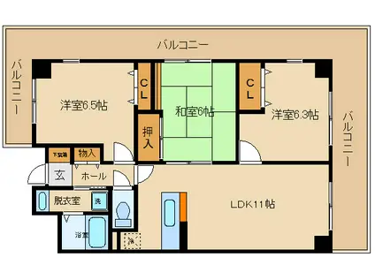 近鉄大阪線 河内国分駅 徒歩9分 7階建 築31年(3LDK/3階)の間取り写真